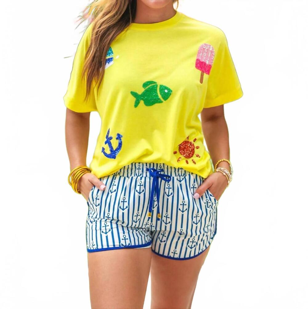 NEW JESS LEA set sail sequin patch top in yellow